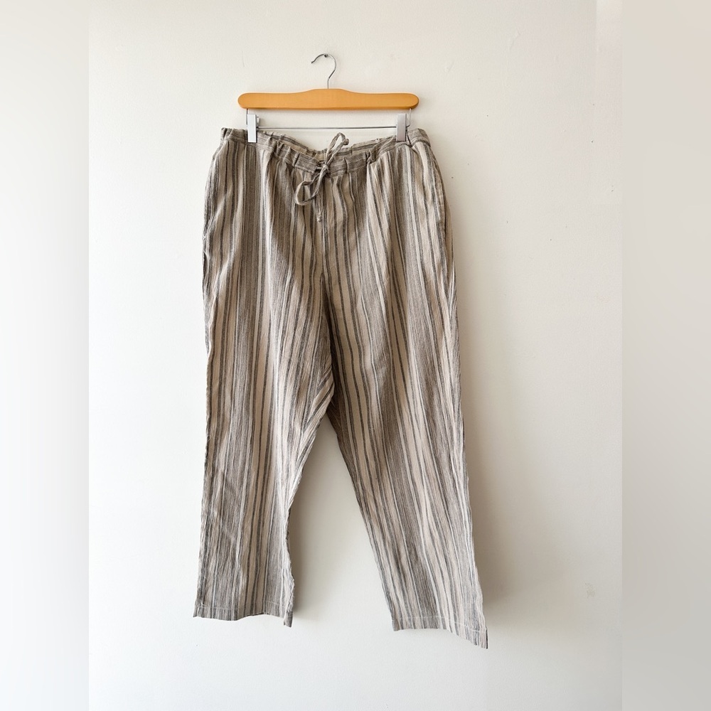 Linen Relaxed Fit Cropped Pant “Appleseed”- Neutral - Tie Waist - Size 16p